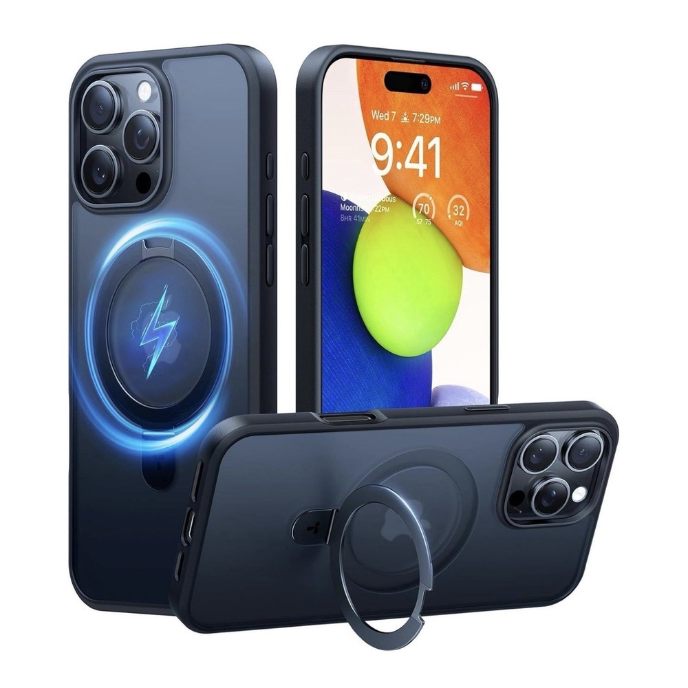 TORRAS Ostand for iPhone 16 Pro Case Matte Black Magnetic Stand Slim Tech Cover